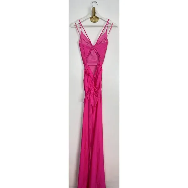 LA FEMME Tie Back Sequin Trumpet Gown in Neon Pink Size US 0 - Image 7