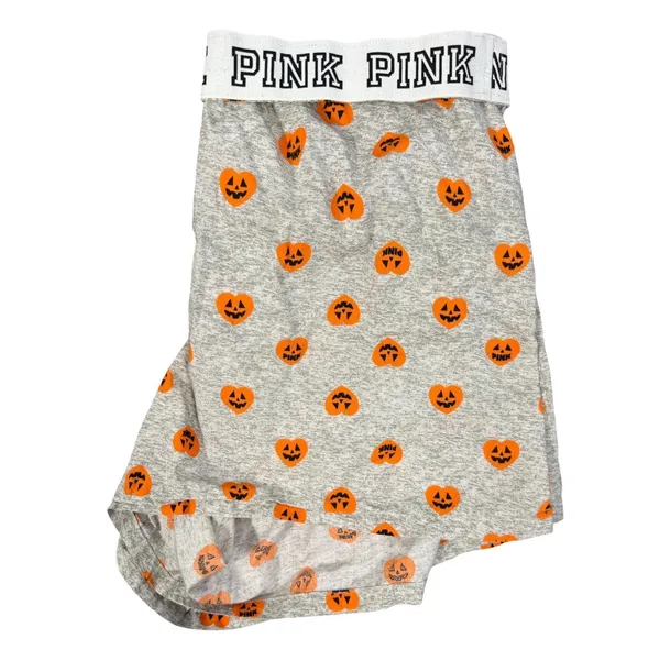 PINK Victorias Secret Pajama Shorts Womens XL Gray Pumpkin Halloween Cotton - Image 7