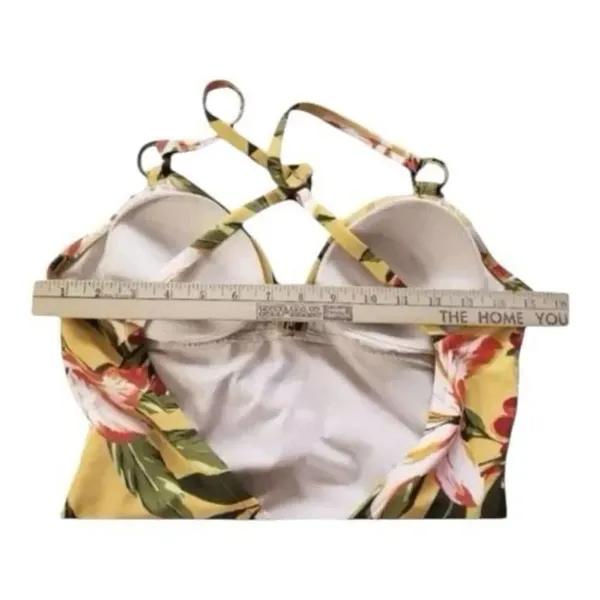 Kona Sol Swimwear One Piece High Coverage Yellow Tropical Floral Size M - Image 7
