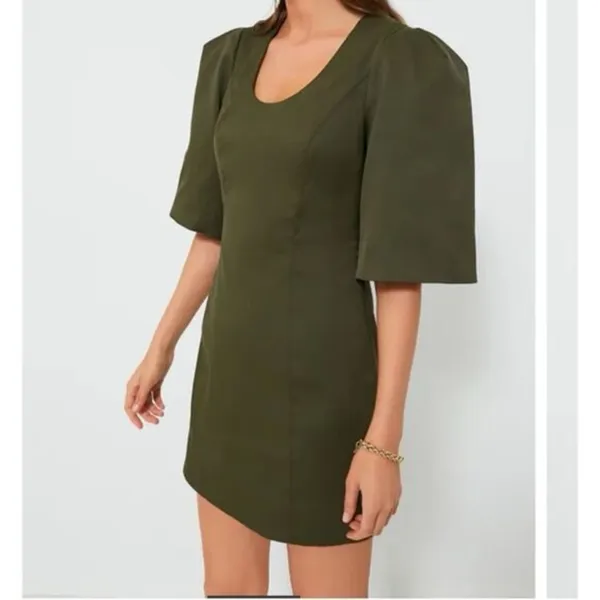 Tuckernuck Ariella Mini Dress XS Olive Green Twill Puff Sleeve Utility NWT - Image 13