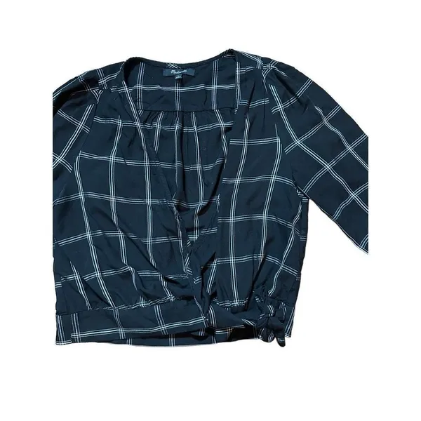 Madewell‎ Wrap Top in Windowpane sz Small black white - Image 9