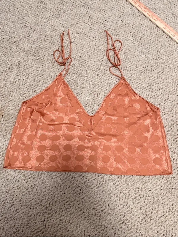 Victoria’s‎ Secret Satin Jacquard Polka Dot Cami Crop Top XL Peach Copper - Image 6