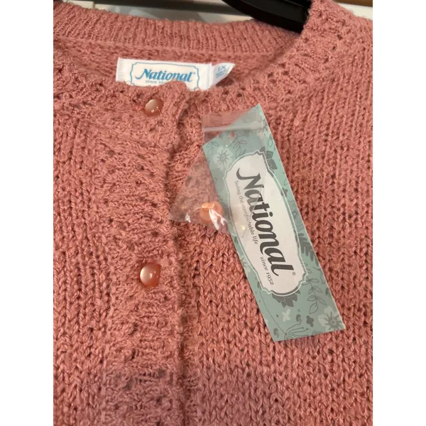 National Pink Knit Button Front Cardigan‎ Sweater Women's 1X Textured - Image 2