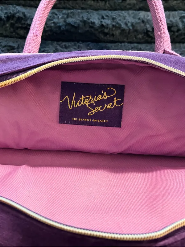 Victorias Secret Purple and Pink Heart Canvas Tote Bag - Image 7