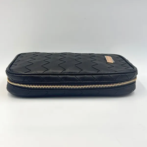 Kevyn Aucoin Woven Makeup Bag Black Faux Leather Travel Case Gold‎ Hardware NEW - Image 3