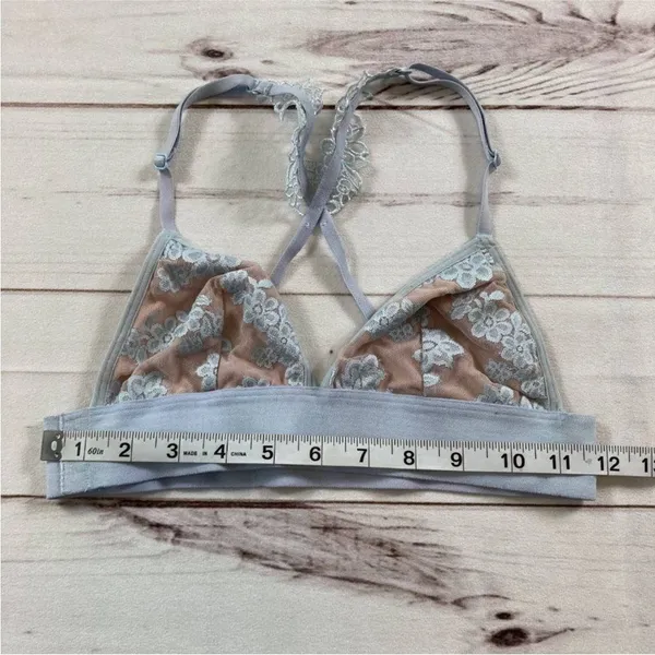 Pink Victoria's Secret Womens Blue Floral Lace Triangle Unlined Bralette Small - Image 9