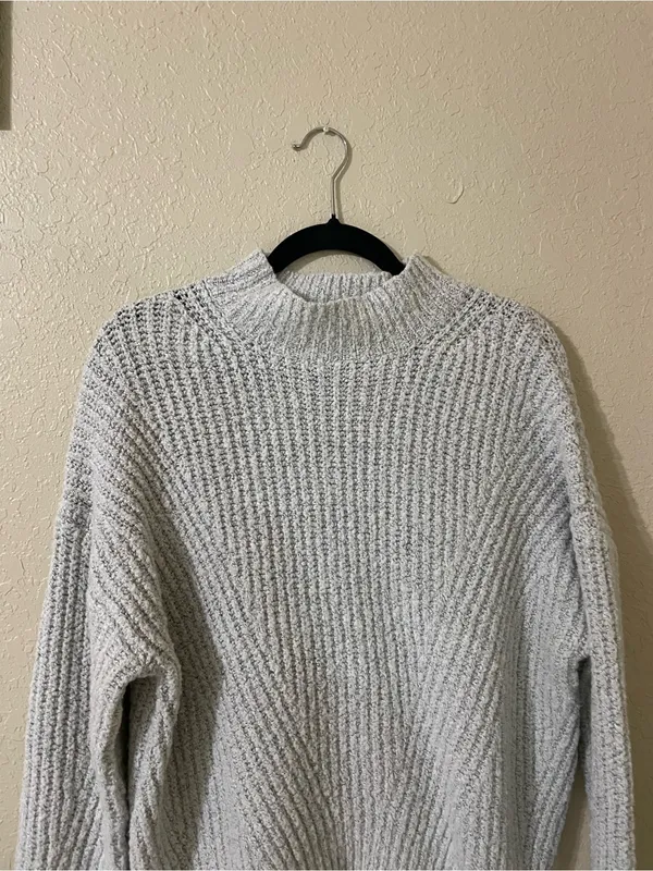Debut Mock Neck Knit Sweater Size XS Silver Heathering Gray Ribbed High Neck - Image 6