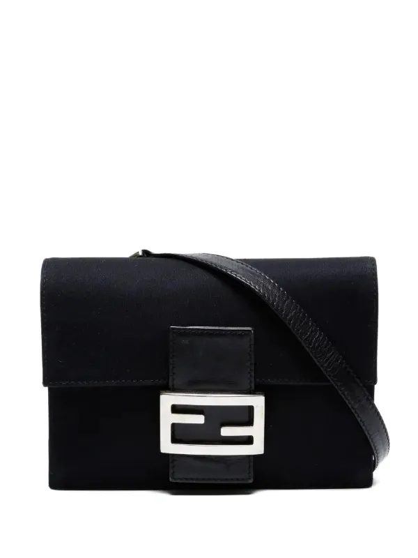 Fendi FF Logo Black Canvas Zucca Baguette Shoulder Flap Crossbody Bag Clutch - Image 3