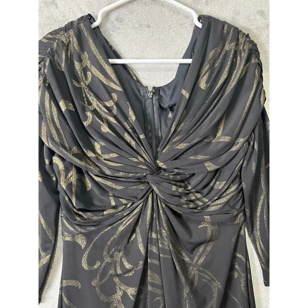 Tadashi Black Gold Draped Dress‎ Elegant Mother of the Bride Formal Large New - Image 2