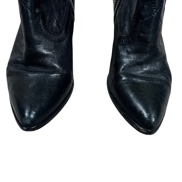 Frye Western Stitch Leather Ankle Booties Black Pointed Toe Block Heel Size 7.5 - Image 3
