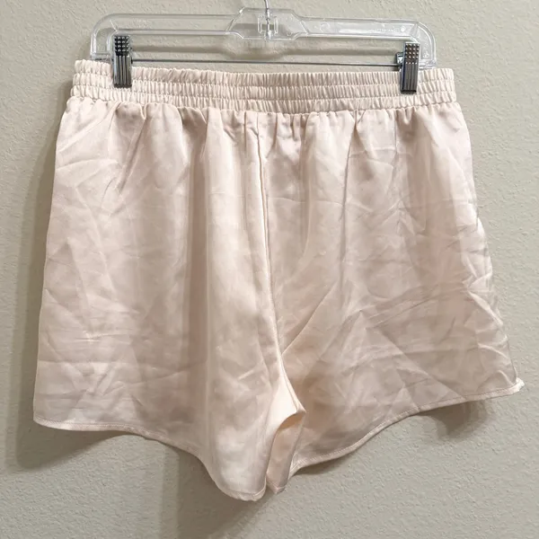 Ellison‎ Satin Pajama Set SS Top and Shorts Beige Size Large Neutral Comfy Soft - Image 7