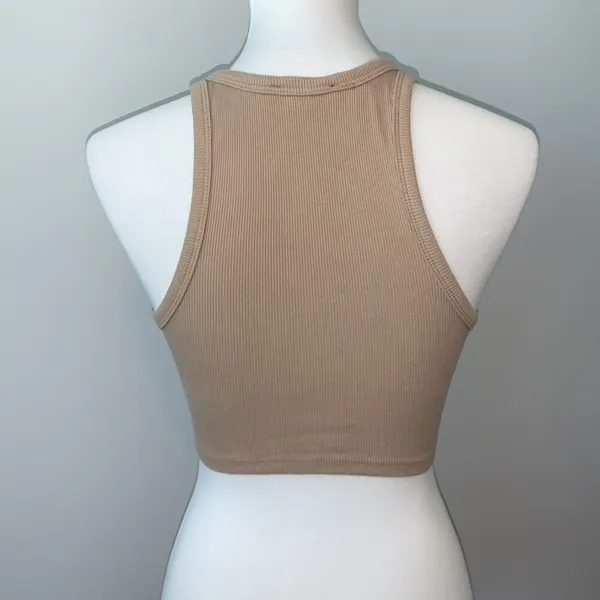 Zara Ribbed Knit Beige Crop Racer Back Tank Top Womens Medium - Image 6
