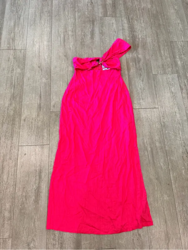 Here Comes the Sun Bright Fuchsia One-Shoulder Maxi Dress with Ring Detail - Image 2