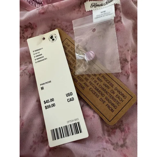 Kimchi Blue NWT Pink Floral Mesh Puff Sleeve Top Medium Peasant Cottagecore Boho - Image 5
