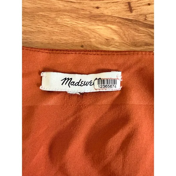 Madewell Smocked-Waist Mini Dress Polka Dots Burnt‎ Clay Puff Sleeve XS - Image 4
