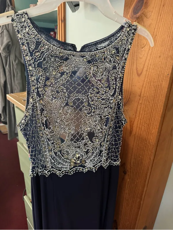 Dave & Johnny Navy and Silver Beaded Prom Gown - Image 6