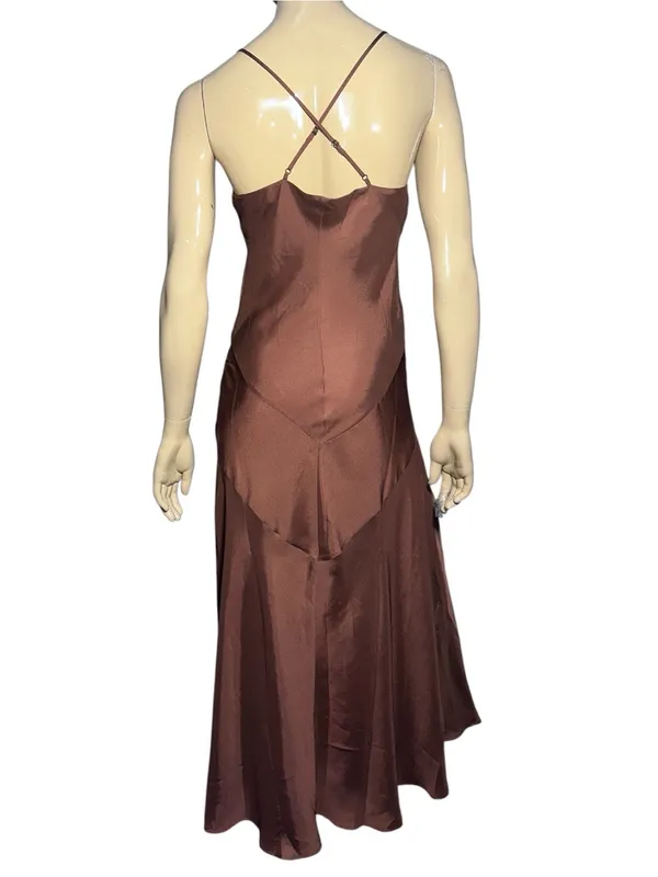 Banana Republic Women’s Size S Tall Brown Poly Satin Maxi Criss Cross Slip Dress - Image 5