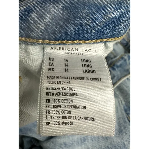 American Eagle Mom Jeans Size 14 L Light Wash‎ Distressed Cotton High Waisted - Image 7