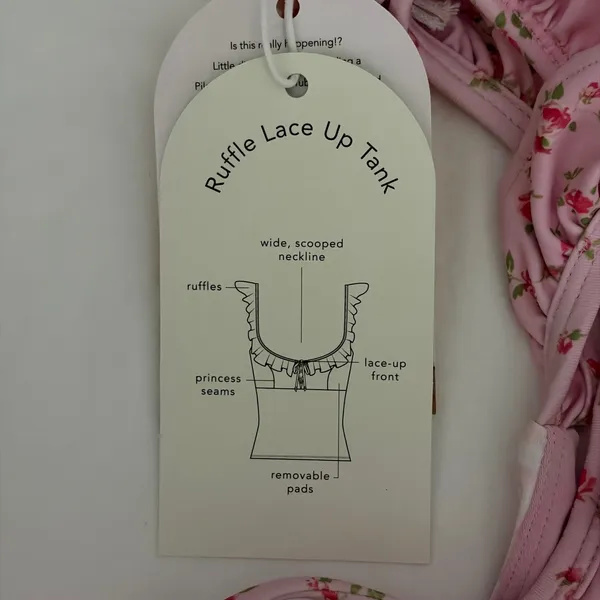 Blogilates Pink Gingham Ruffle Lace Up Tank Top Floral Trim Small NWT Balletcore - Image 7