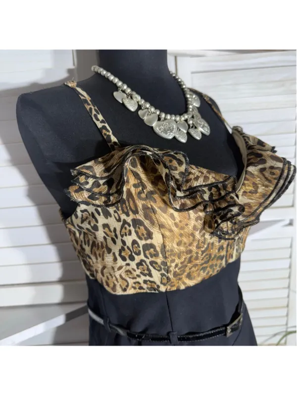 vintage Y2K dress animal print black sweetheart ruffles cocktail grunge glam 11 - Image 5