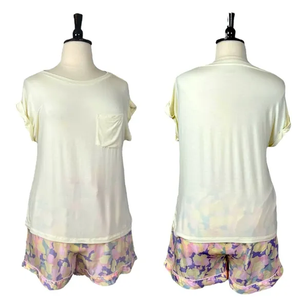 Stars Above Pajamas Sleepwear 3 Piece Short Tee Set Shirt Yellow Floral XL/XXL - Image 12