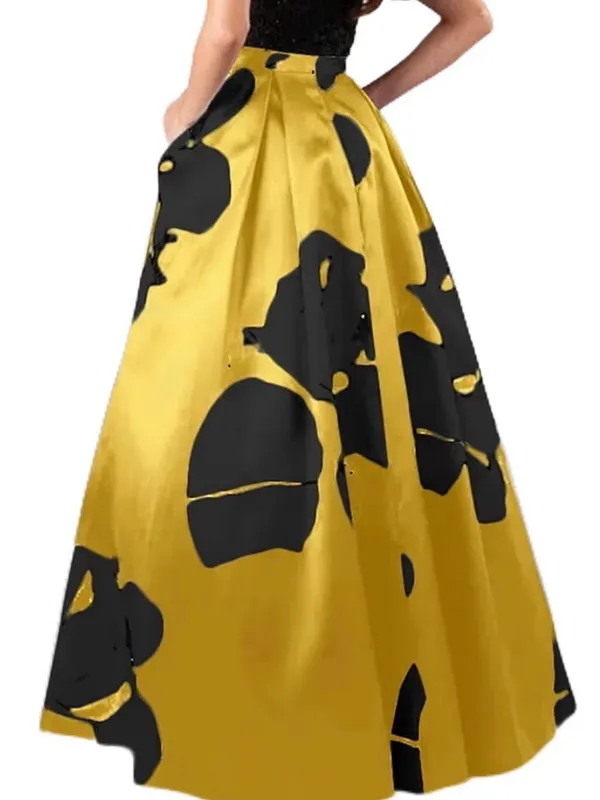 Amazon Yellow and Black Floral Maxi Skirt - Image 2
