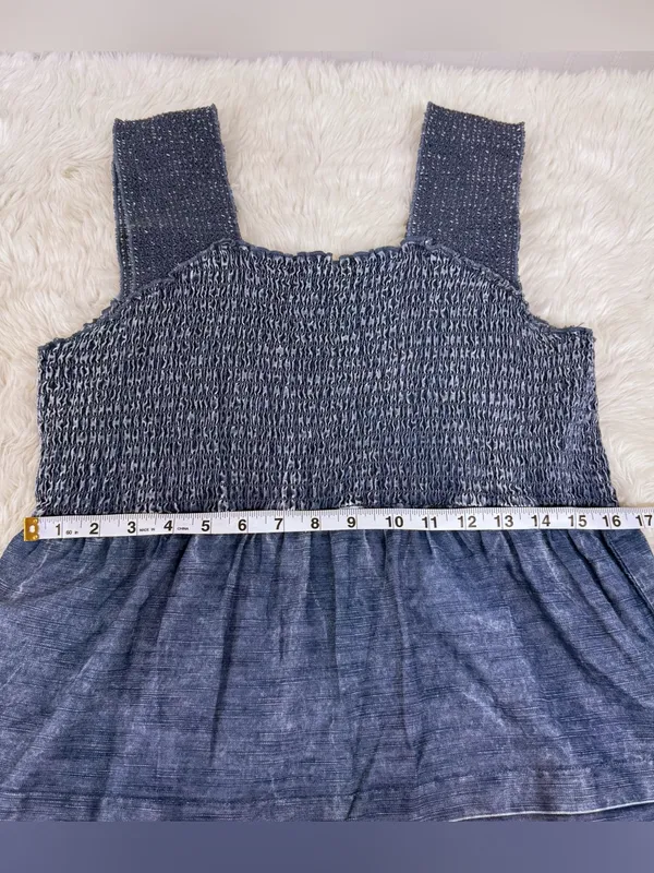 SOFT‎ SURROUNDINGS Smocked Chambray Denim Maxi Dress Large Petite Sleeveless - Image 11