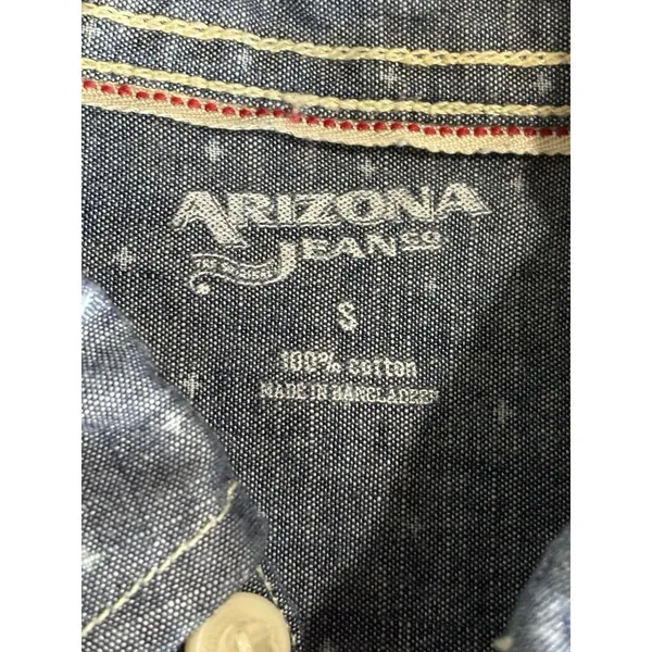 Arizona Jeans Blue/White Dots Button‎ Up Long Sleeve Shirt Size Small Cotton - Image 5
