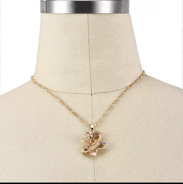 NEW Dragon Charm Pendant Necklace Gold - Image 2