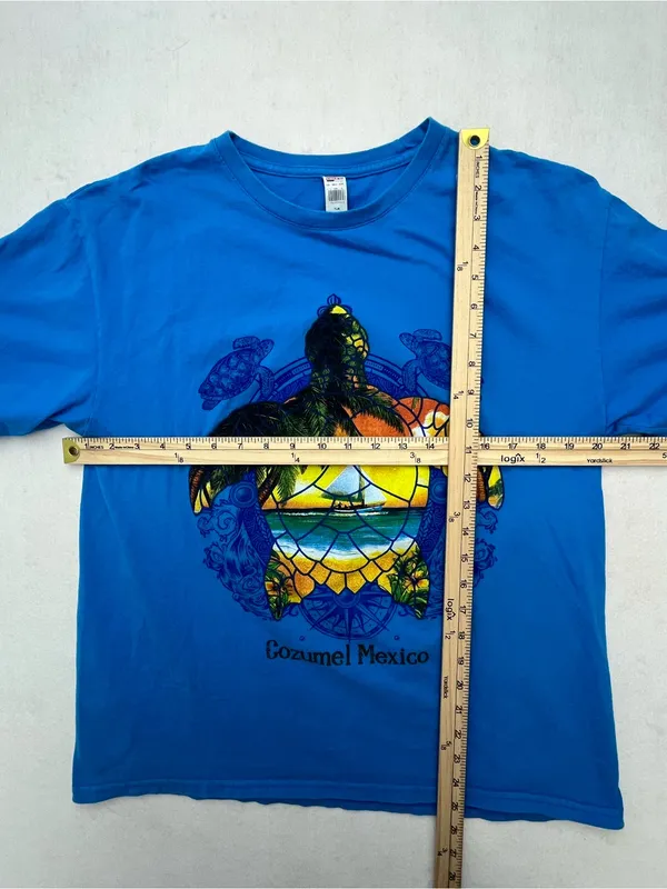 Euro Cotton Women’s Cozumel Mexico Blue Tropical Sea Turtle Print T-Shirt Large - Image 7