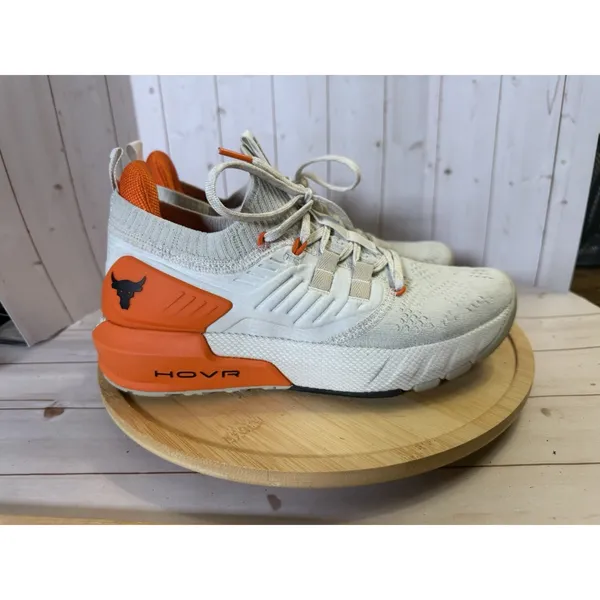 Under Armour Project Rock 3 Summit White Rogue Orange Womens 8 Training Shoes - Image 7