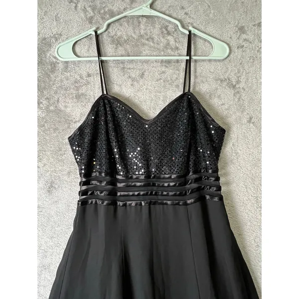 Vintage Y2K Black Ballgown Sequin Formal Dress Dark Glam Prom Princess USA Small - Image 2