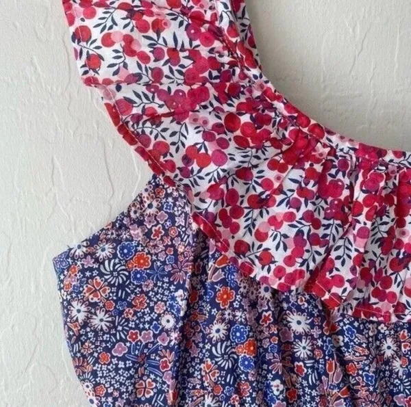 J.Crew Liberty Floral Cherry Printed Ruffle Tier Summer Dress Size S - Image 11