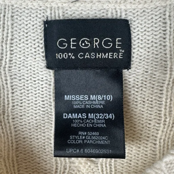 Vintage George 100% Cashmere Cable Knit Sweater Women's Sz Medium Ivory Crewneck - Image 5