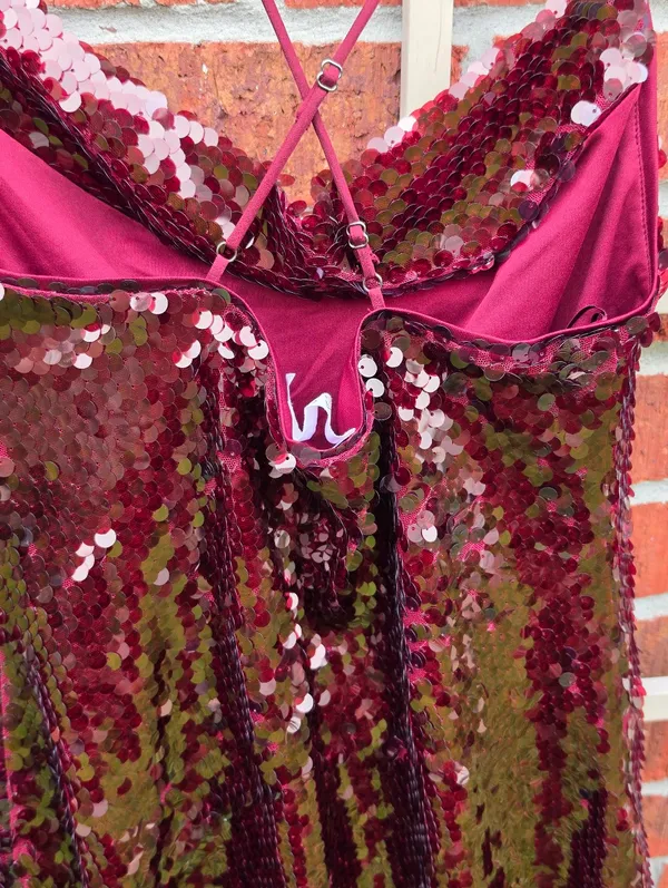 ASTR The Label Burgundy Sequin Mini Dress M - Image 7