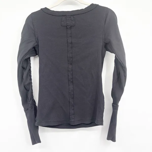 We The Free Free People Womens Black Daisy Chain Cuff Edgy Ribbed Blouse‎ Size S - Image 8