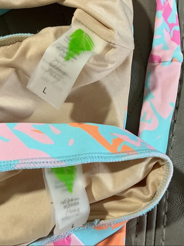 Women High-Waist Two-Piece Swim Set in Aqua, Peach & Pink - Image 3