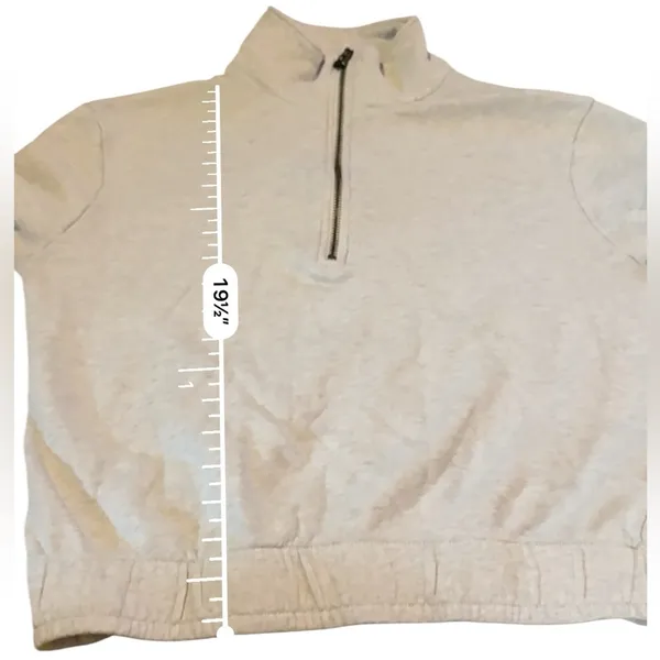 Garnet Hill Cropped Quarter Zip Pullover Sweatshirt Women’s Size XS Light Gray‎ - Image 7