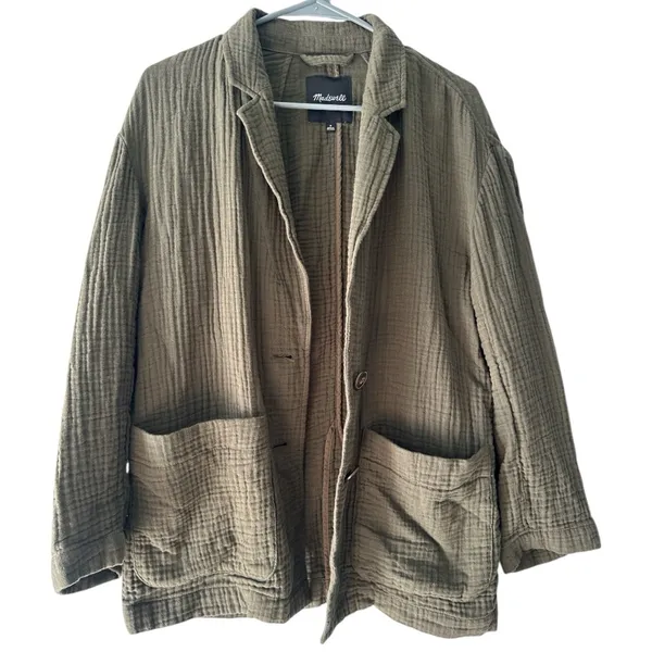 Madewell Textured Cotton Chore Blazer Jacket, Olive Green – Women’s Size M - Image 6