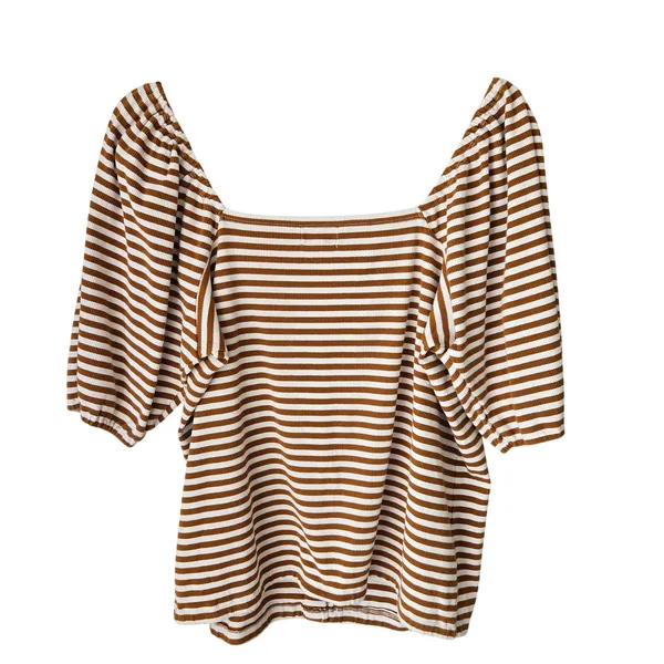 Anthropologie Striped Puff Sleeve Top Porridge Size XL - Image 2