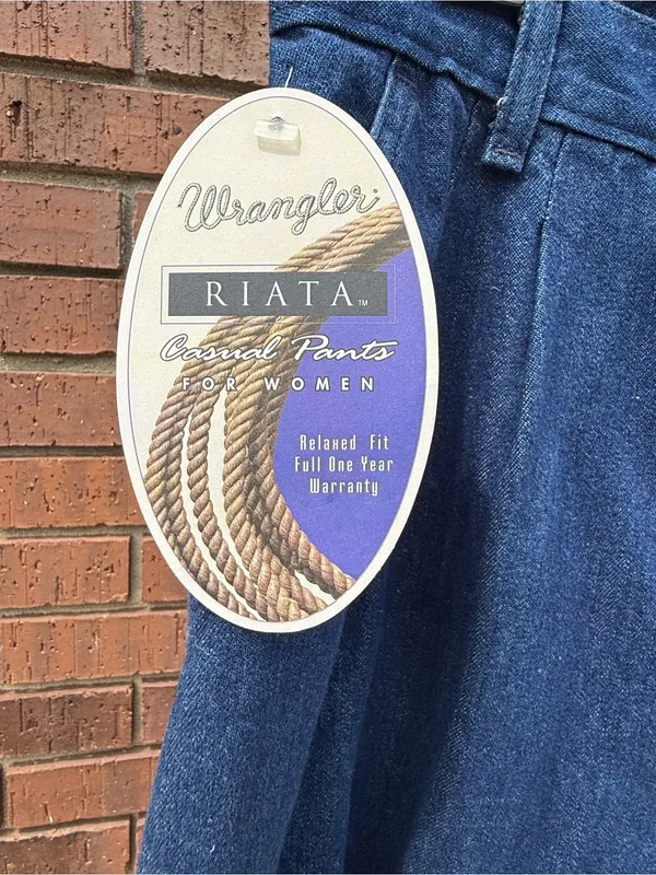 VTG Wrangler Riata Dark Denim Pleated Chino Pants Relaxed Casual Jeans Sz 10X32 - Image 4