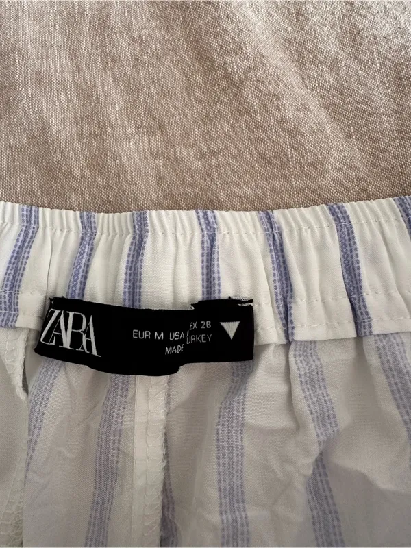 Zara Blue White Crinkle Striped Wide Leg Pants Size Medium - Image 4