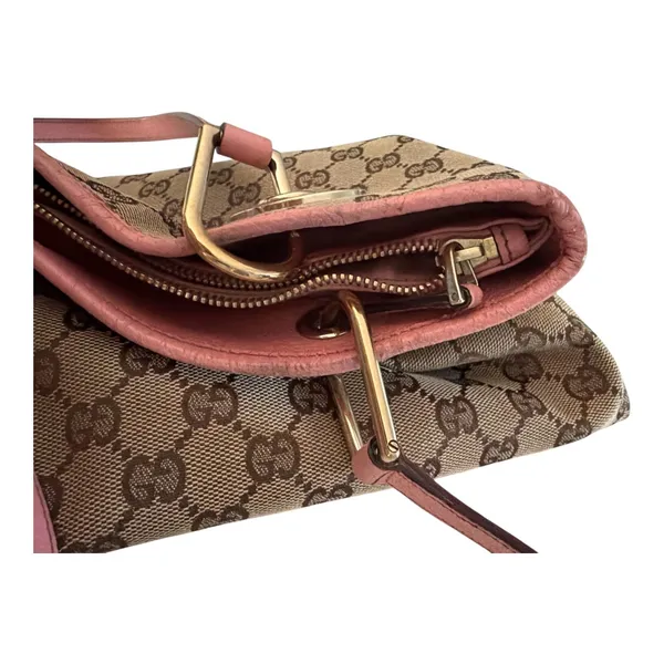 Gucci Vintage GG Canvas Tote Bag 120837 Pink Leather Gold Hardware Entrupy Auth - Image 11