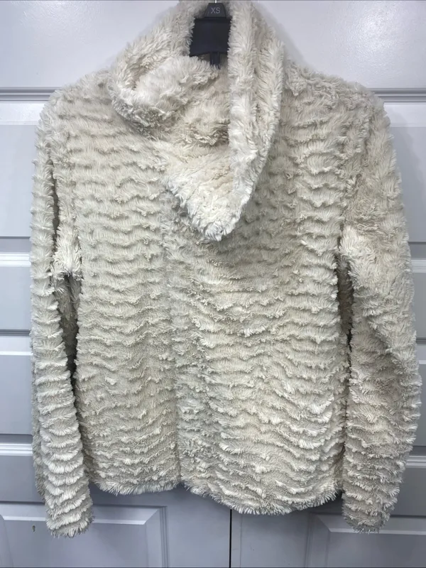 Patagonia Women Cream High Pile Fleece Jacket Asymmetric Collar Pelage Medium - Image 5