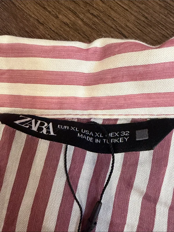 Zara Striped Pink & Cream Button-Up Women's Shirt Size XL NWT - C30-138 - Image 3