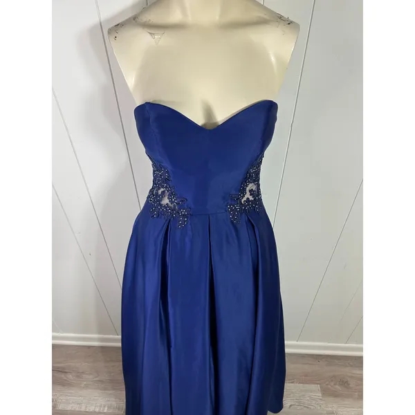 Blondie Nites Womens Juniors Blue Sweetheart Neck Evening Gown Pockets Size 3 - Image 4