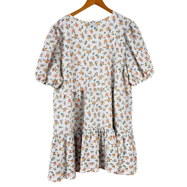 ASOS Dress Sz 16 Floral Smocked‎ Babydoll Crepe Puff Sleeve Tiered Boho - Image 2