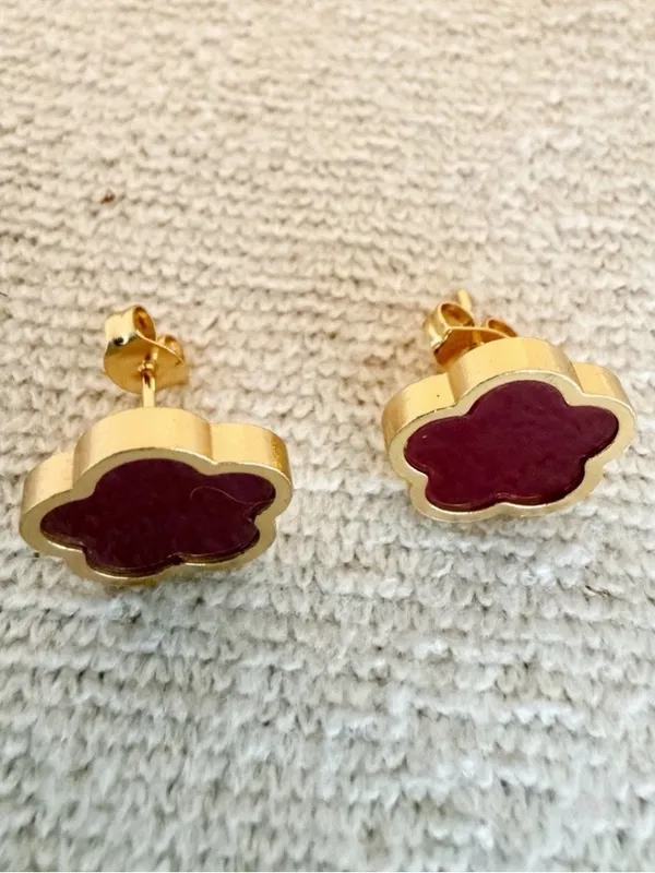 18K Gold Plated red wine Clover Necklace Set stainless steel womens jewelry - Image 6