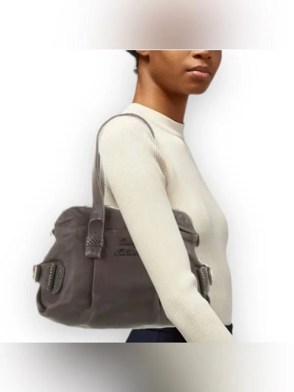 See by Chloé Gray Brown Leather Shoulder Bag Snakeskin Trim - Image 4