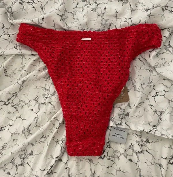 Red Crochet Bikini Bottom Size L - Image 3